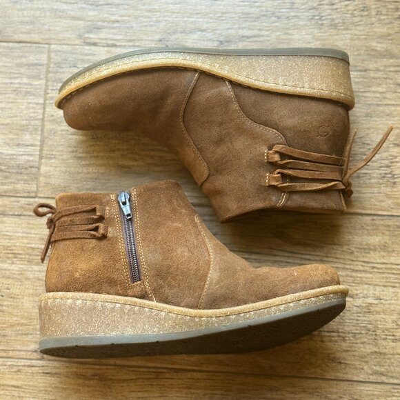 BORN Viana Boots Women's Size 8 Brown Glazed Ginger Wedge Bootie BR0065257 Zip - Picture 4 of 12